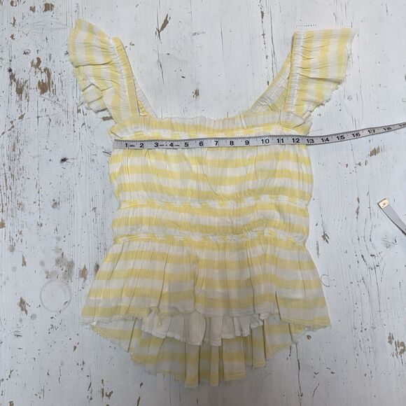 By Together Top S 100% Cotton Self Peplum Raw Hi-Lo Hem Flutter Slve Square Neck - Picture 5 of 8